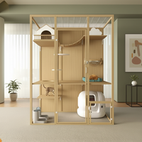 Villa pour chat en bois haut de gamme avec enclos en verre et arbre à chat, mobilier de maisonnette intérieure pour animaux de compagnie