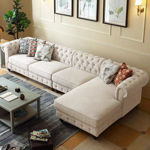เชสเตอร์ฟิลด์5ที่นั่ง Tufted โซฟาโรงงานห้องนั่งเล่นที่กำหนดเองเต็มชุดมุม L - Product Image 2