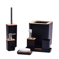 Ensemble d'accessoires de salle de bain en plastique BX 6 pièces avec porte-brosse à dents, poubelle, gobelet, distributeur de savon, porte-brosse de toilette