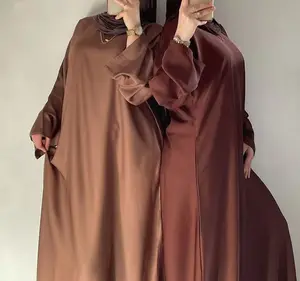 Wholesale Turkey Modest Dubai EID High Quality Traditional Muslim Clothing Satin Solid Color Abaya Dress for Muslim Women