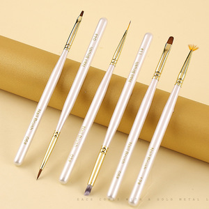 Ensemble de pinceaux de nail art avec logo personnalisé, manche en bois blanc, avec capuchon, ergonomiques, pour liner, dégradé, ombré, mélange, ovales, plats, ronds, pour gel - Product Image 4