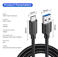 Cable USB3.2 de 10 Gbps, Cable USB Tipo A a USB C 3.1/3.2 Gen2, Cable de Transferencia de Datos, Cable para Disco Duro SSD USB C, 3A 60W QC 3.0, Carga Rápida
