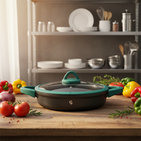 Casserole en aluminium moulé sous pression de 28 cm, robuste, antiadhésive, peu profonde, avec couvercle en verre, pour cuisine professionnelle (vente en gros)