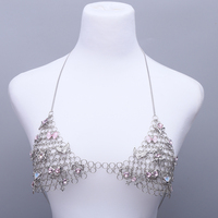 Kalung Dada Wanita Model Kupu-kupu Berlian Pink Vintage, Rantai Tubuh Seksi, Perhiasan Fashion
