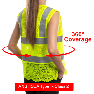 Gilet di Sicurezza Riflettente Giallo Fluorescente per Donne, Alta Visibilità con Strisce e Cerniera Frontale per <span class=keywords><strong>Lavoro</strong></span> all'Aperto - Product Image 3