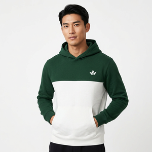 Men's Eco-Friendly Quick Dry Green <b>White</b> Cotton Fleece Regular Fit Casual Streetwear Kangaroo Pocket Winter Wear <b>Hoodie</b> - Product Image 1