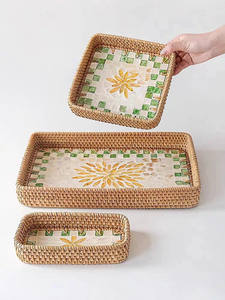 Handmade หวายตกแต่งถาดตะกร้าสําหรับผลไม้ถาดมือทอตะกร้าตะกร้าชาตกแต่งห้องนั่งเล่น - Product Image 3