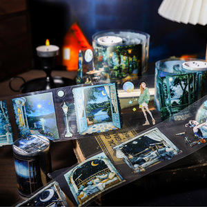 1 rouleau de ruban adhésif en caoutchouc activé par l'eau, imperméable, en PET, série Night Encounter, 6 thèmes de paysages nocturnes sélectionnés, décoration - Product Image 3