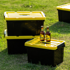 40L heavy-duty stackable trunk black plastic storage box with tote
