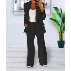 Ensemble <span class=keywords><strong>pantalon</strong></span> et blazer pour <span class=keywords><strong>femme</strong></span> : Tenue de bureau décontractée à manches longues, unie - Product Image 4