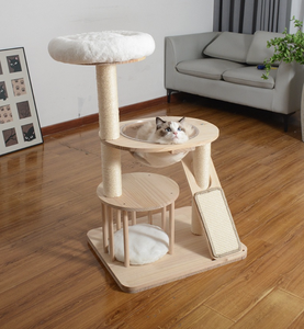 Pequeño árbol de gato de roble natural con plataforma Cápsula espacial Poste para rascar Pequeña piel de conejo Fácil de montar - Product Image 2