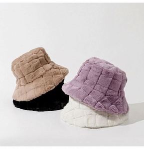 Wholesale in Stock Purple Fuzzy Bucket <b>Hat</b> Checkered Pattern Women Winter <b>Hats</b> Plush Fur Bucket <b>Hat</b> - Product Image 5