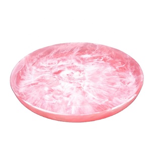 Aqua màu xanh màu kích thước lớn tay đổ nhựa hình tròn viền cạnh salad Platter thực phẩm phục vụ khay với Swirls đầy màu sắc - Product Image 3
