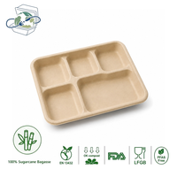 Barquette alimentaire jetable en bagasse à 5 compartiments pour la restauration, vente en gros