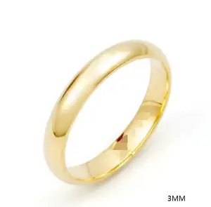 VLOVE Bague de mariage unie en or jaune massif 10K/14K/18K/24K 3mm pour hommes et femmes