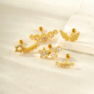 HENGSEN Joyería para <span class=keywords><strong>Piercing</strong></span> <span class=keywords><strong>Helix</strong></span> de Acero Inoxidable Chapado en Oro, Pendiente Grande Curvo de Cartílago con Estrella de Cristal, Tipo Rook Lobe con Cierre de Rosca - Product Image 5