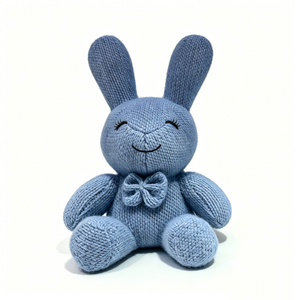 Customized <b>Sleeping</b> knit bunny plushie, Soft <b>light</b> blue woven knit bunny plush - Product Image 1