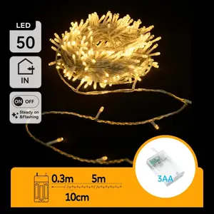 Guirlande lumineuse LED plate, 5m, piles 3AA, lumière blanche chaude, idéale pour la décoration intérieure et extérieure, fêtes et - Product Image 3