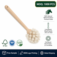 Brosse de nettoyage de cuisine en crin de cheval naturel, manche en bois de hêtre, brosse à poils ronds pour bouteilles, vases, tasses