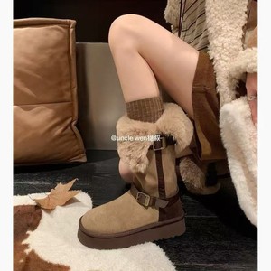 <span class=keywords><strong>Bottes</strong></span> de neige mi-mollet à semelle épaisse pour <span class=keywords><strong>femme</strong></span>, nouveau modèle hiver 2026, dessus en cuir véritable, semelle intermédiaire en fourrure artificielle, doublure en fourrure épaissie - Product Image 2