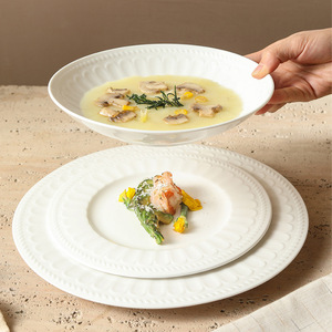 Juego de Platos de Cerámica Blancos con Borde Decorado, Platos de Diferentes Tamaños para Servir Sopas, Pasta, Ensaladas y Platos Principales en Casa - Product Image 5