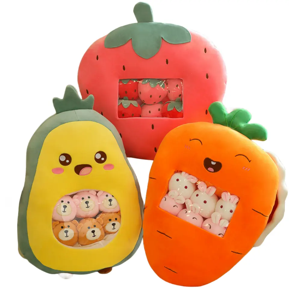 Bag of snack fruit plush doll Mini animal fruit balls plushie bag pudding padding stuffed fruit toy avocado carrot food plush