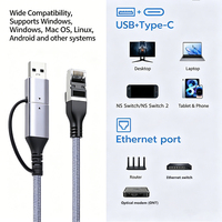 Cable de Red Gigabit USB Tipo C a RJ45 2 en 1, con Conector de Aleación de Aluminio y Trenzado de Algodón, Precio de Fábrica, para Laptop y Teléfono Inteligente