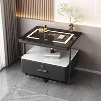 Table de chevet intelligente moderne de luxe avec éclairage LED, serrure à empreintes digitales, plateau en verre, 1 tiroir, multifonctionnelle