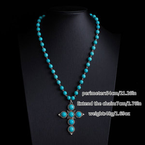 Boho fait à la main <span class=keywords><strong>Turquoise</strong></span> Navajo perles perles avec Concho croix pendentif Western collier femmes cadeaux quotidiens en gros - Product Image 2