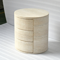 Table de chevet moderne minimaliste en bois massif, table d'appoint en travertin et en pierre calcaire, convertible en 2 tiroirs, OEM ODM, chambre à coucher