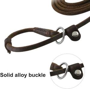 Deslice enrollado genuino crudo cuero Real deslizamiento entrenamiento caminar perro tracción cuerda mostrar Collar Correa P cadena plomo - Product Image 4
