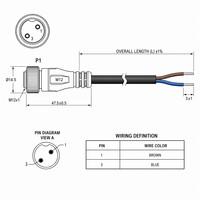Câble Pigtail M12 2 Broches Codées A Mâle/Femelle, Connecteur Droit Blindé IP67 Étanche en PVC avec Contacts en Laiton Plaqué Or pour
