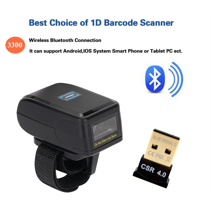 YHDAA Portable Mini Finger Ring Barcode Reader 1D 2D Bluetooth Wireless ...