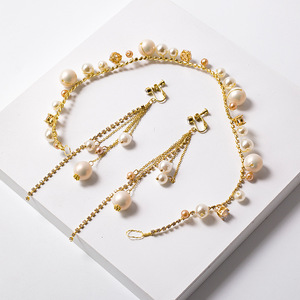 Accessori per Capelli da Sposa 2020 Nuovo <span class=keywords><strong>Cerchietto</strong></span> Dorato con Perle <span class=keywords><strong>Orecchini</strong></span> a Clip per Abito da Sposa - Product Image 1