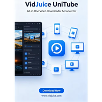 VidJuice UniTube 프로페셔널 1 PC 라이선스 지원 8K 비디오 다운로더 & MP3 컨버터 12개월 구독 빠른 배송