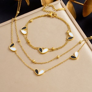 Heart-Shaped Pendant Chain Stacked Double Layer Gold Plated Jewelry <b>Set</b> For Women Gift - Product Image 1