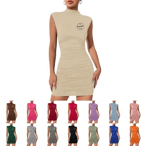 Vente en gros nouvelle mode maillot demi col haut sans manches coupe ajustée enveloppé hanche Sexy débardeur mini moulante - Product Image 3