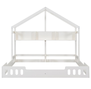 Cama de Madera para Dos Personas <span class=keywords><strong>con</strong></span> Techo, <span class=keywords><strong>Piso</strong></span> y Estantes, Barandillas, Cama Montessori para Dos Niños, para Niños y Niñas, Color Blanco Crema - Product Image 5