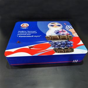 Boîte en fer blanc rectangulaire grande taille de qualité alimentaire pour le marché russe, avec couvercle à encoche, motif Matryoshka, corps encastré, recyclée - Product Image 5