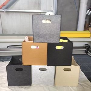 Ensemble de boîtes de <span class=keywords><strong>rangement</strong></span> en feutre non tissé MIQIO, 4 paniers pliables 30x30x30cm, caisses organisatrices beige - Product Image 3