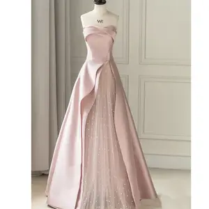 Pink Strapless Evening Dress 2023 Autumn Engagement Birthday Party Dress