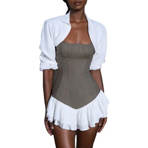 Francés nuevo elegante y de moda con volantes costura Fishbone mono falda contraste Color avanzado vestido al por mayor - Product Image 5