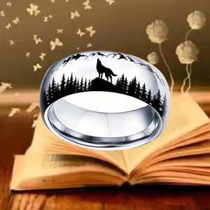 Wolf-Themed Outdoor <strong>Ring</strong> for <strong>Men</strong>, 8Mm Wide, Featuring a <strong>Black</strong> and Color in Stainless Steel, Suitable NS801865 - Product Image 4