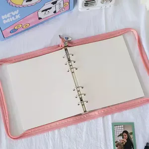 Bán buôn dễ thương PVC nhựa A5/A6 chất kết dính 6 vòng xoắn ốc chất kết dính với 6 lỗ da trong suốt bìa dây kéo lót Trống máy tính xách tay - Product Image 5