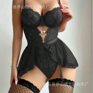 Body in pizzo nero sexy con giarrettiere e dettagli traforati, lingerie da club e da <span class=keywords><strong>notte</strong></span> per donna, ideale per la <span class=keywords><strong>notte</strong></span> di nozze. - Product Image 2