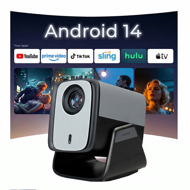 Android 14 Smart Projector Native 1080P 500 ANSI Lumens HiFi Home Projector 4K 8K Video Auto Focus Auto Keystone Home Theater