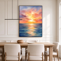 Grande Peinture Océanique Coucher de Soleil, Œuvre d'Art à l'Huile à l'Impasto Épais, Décoration Murale sur Toile Thème Plage et Côte, Décoration Moderne pour Entrée Paysage Marin au Coucher de Soleil