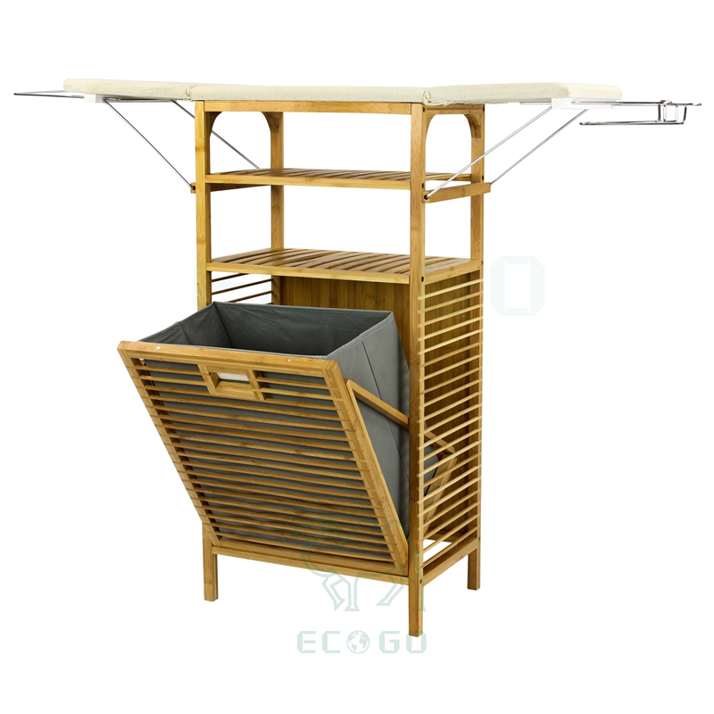 Planche à repasser en bambou de forme élégante et durable avec panier à linge Panier à linge de stockage écologique en bambou personnalisé 37 de hauteur standard