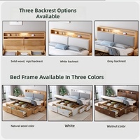 Lit double en bois massif de style nordique avec tiroirs hautes caissons, lit de chambre principale pliable avec rangement à pression d'air et rangement intégré
