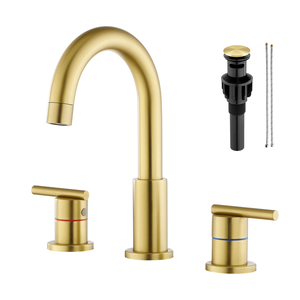 Nouveau robinet de lavabo moderne à 2 poignées en acier inoxydable, robinets de salle de bain à 3 trous avec drain - Product Image 4